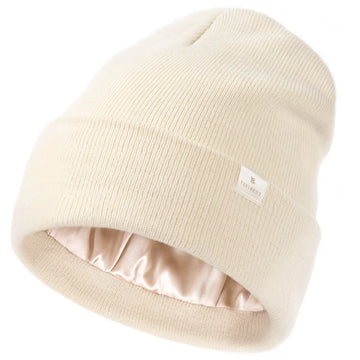 Satin Lined Winter Beanie Hat| Cream Beige YANIBEST