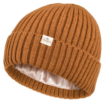 Satin Lined Winter Beanie Hat| Dark Orange - YANIBEST