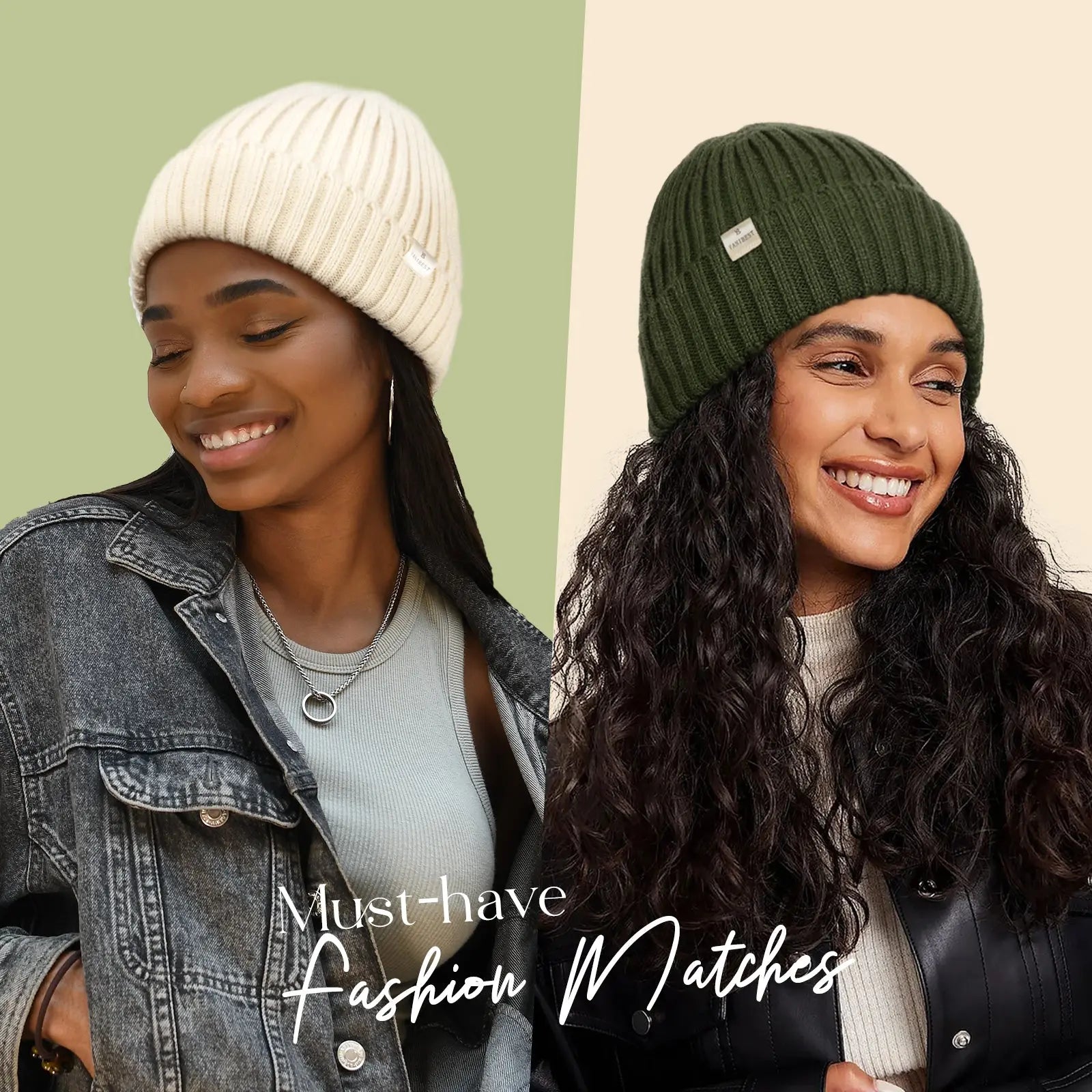 Satin Lined Winter Beanie Hat| Navy Green - YANIBEST