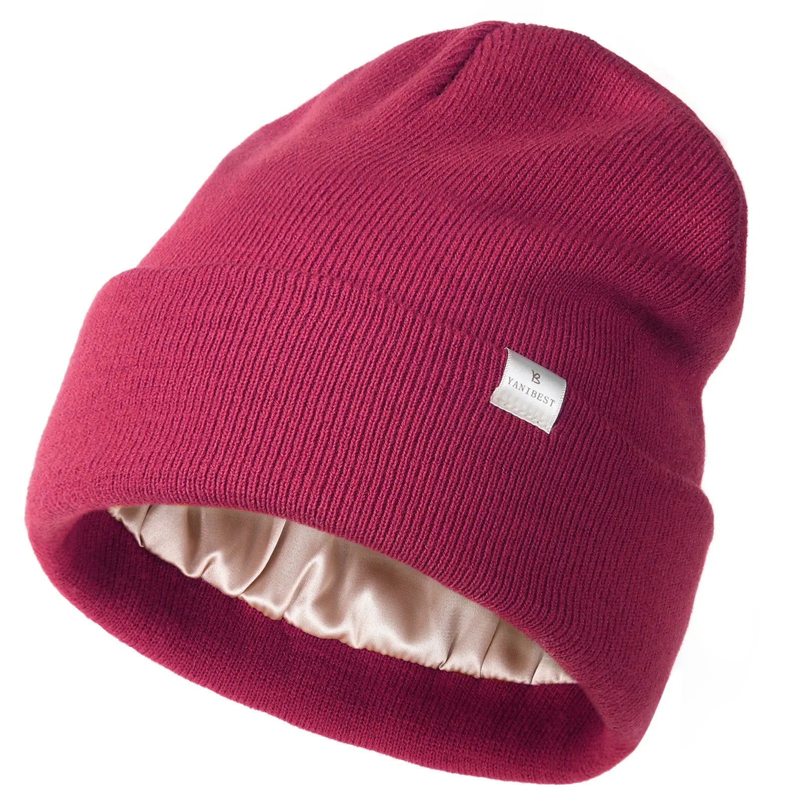 Satin Lined Winter Beanie Hat|  Pomegranate Red - YANIBEST