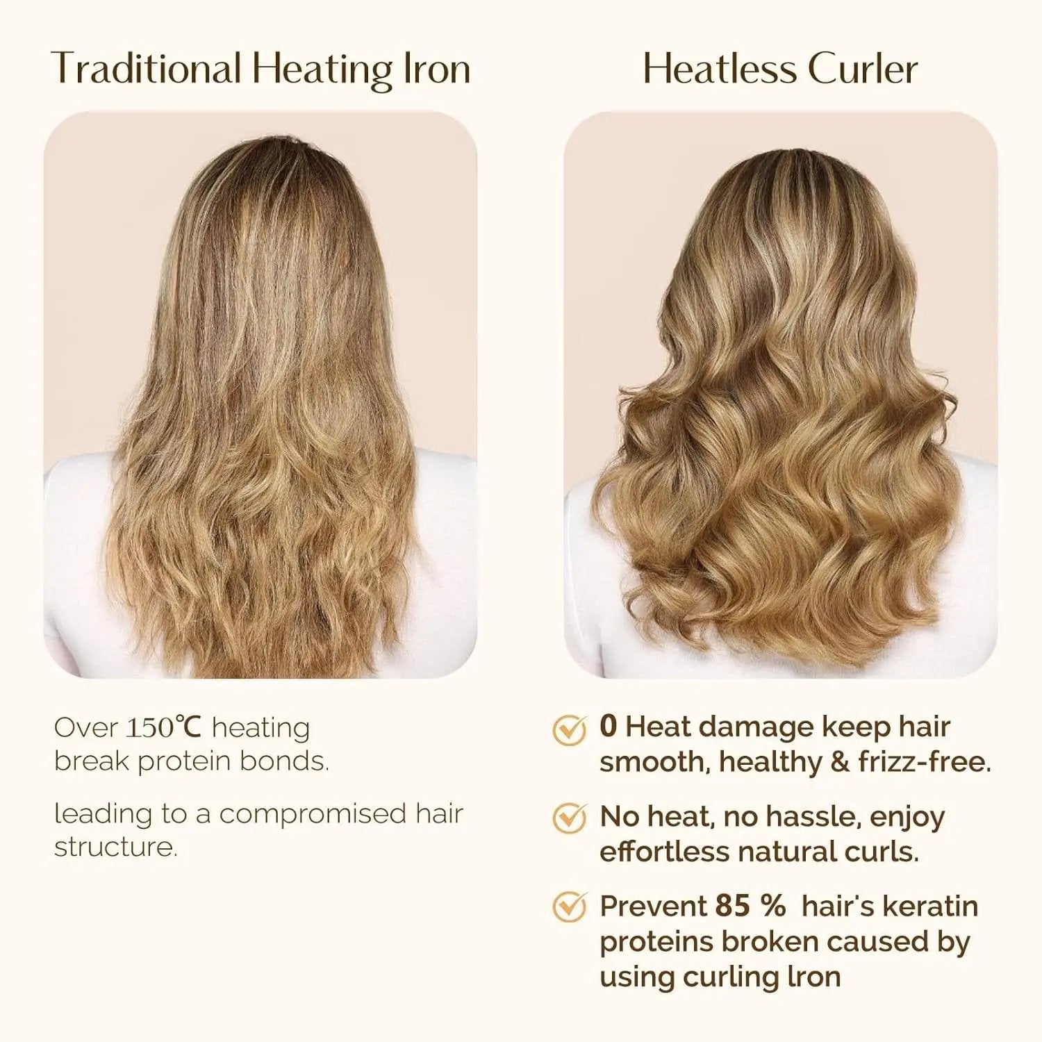 Silky Heatless Hair Curler Rods - Champagne YANIBEST