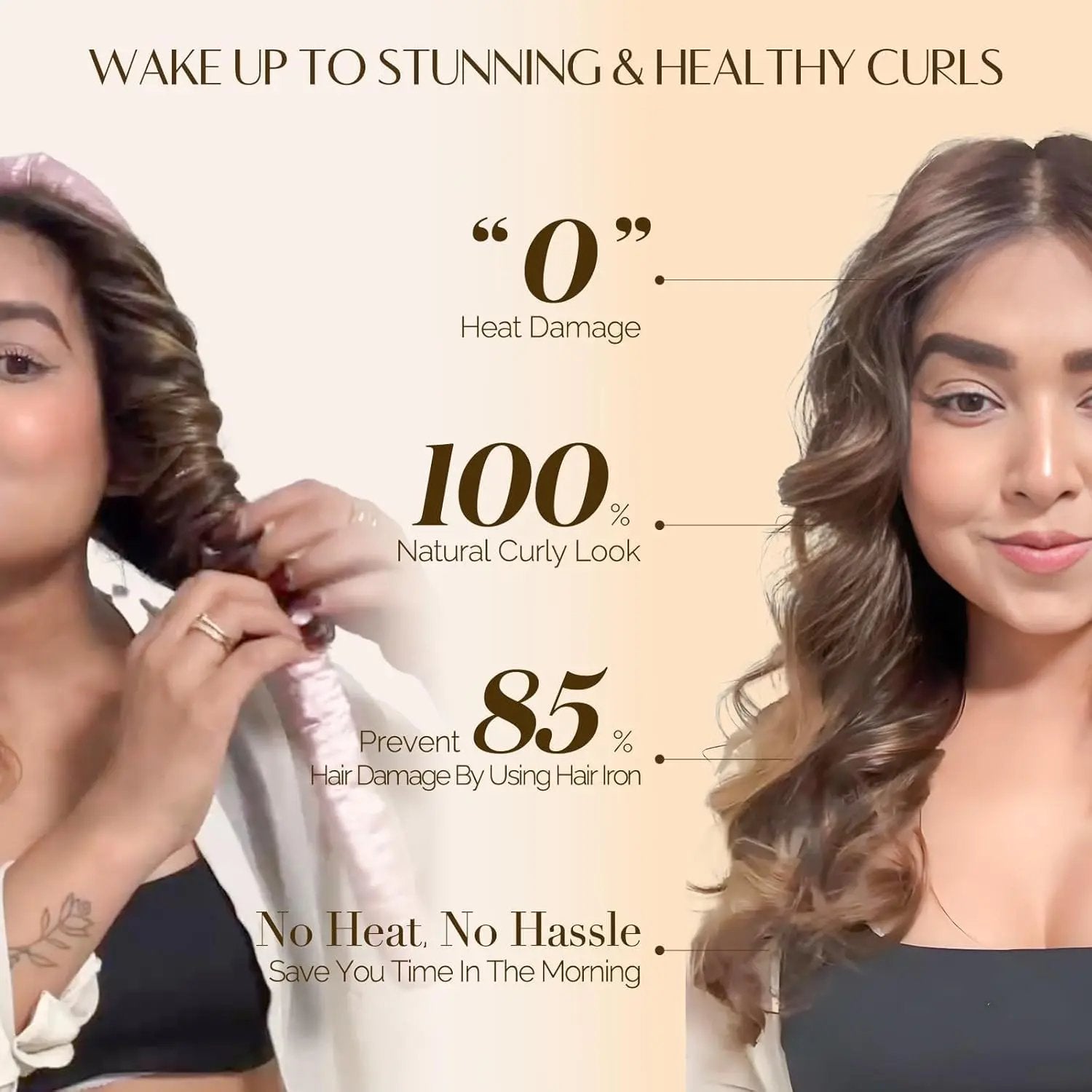 Silky Heatless Hair Curler Rods - Champagne YANIBEST