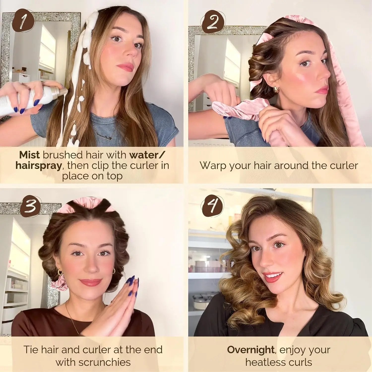 Silky Heatless Hair Curler Rods - Pink YANIBEST