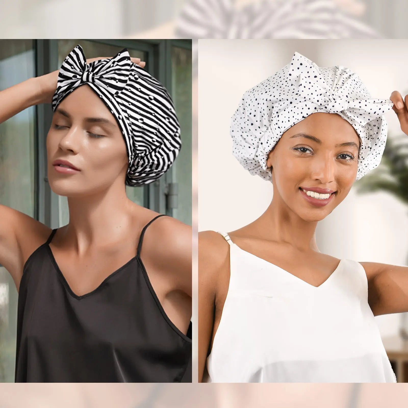 Stylish Bow Tie Waterproof Shower Cap| Black Dots - YANIBEST
