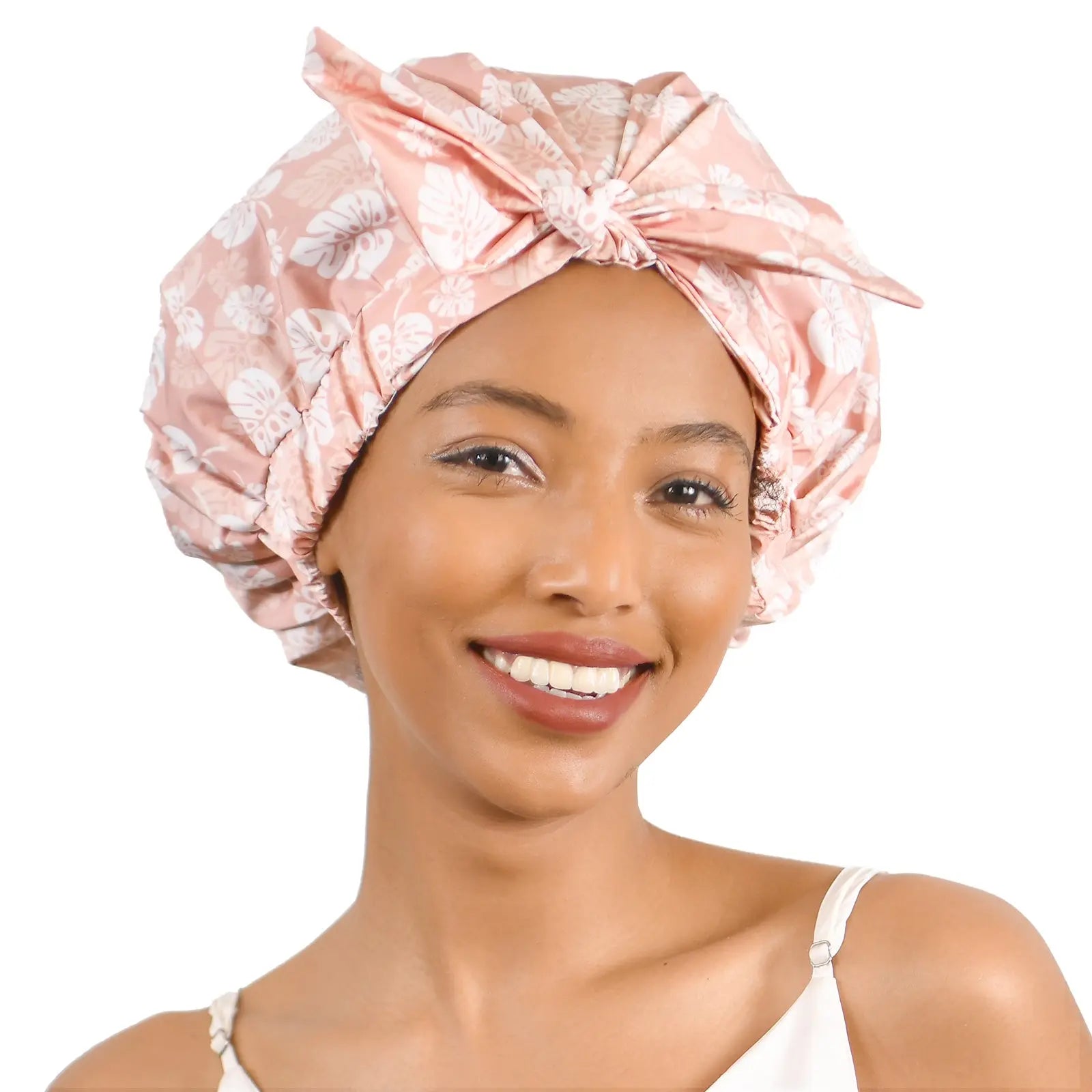 Stylish Bow Tie Waterproof Shower Cap| Pink Floral - YANIBEST