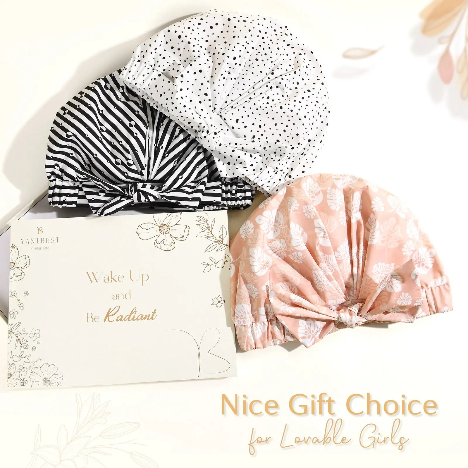 Stylish Bow Tie Waterproof Shower Cap| Pink Floral - YANIBEST