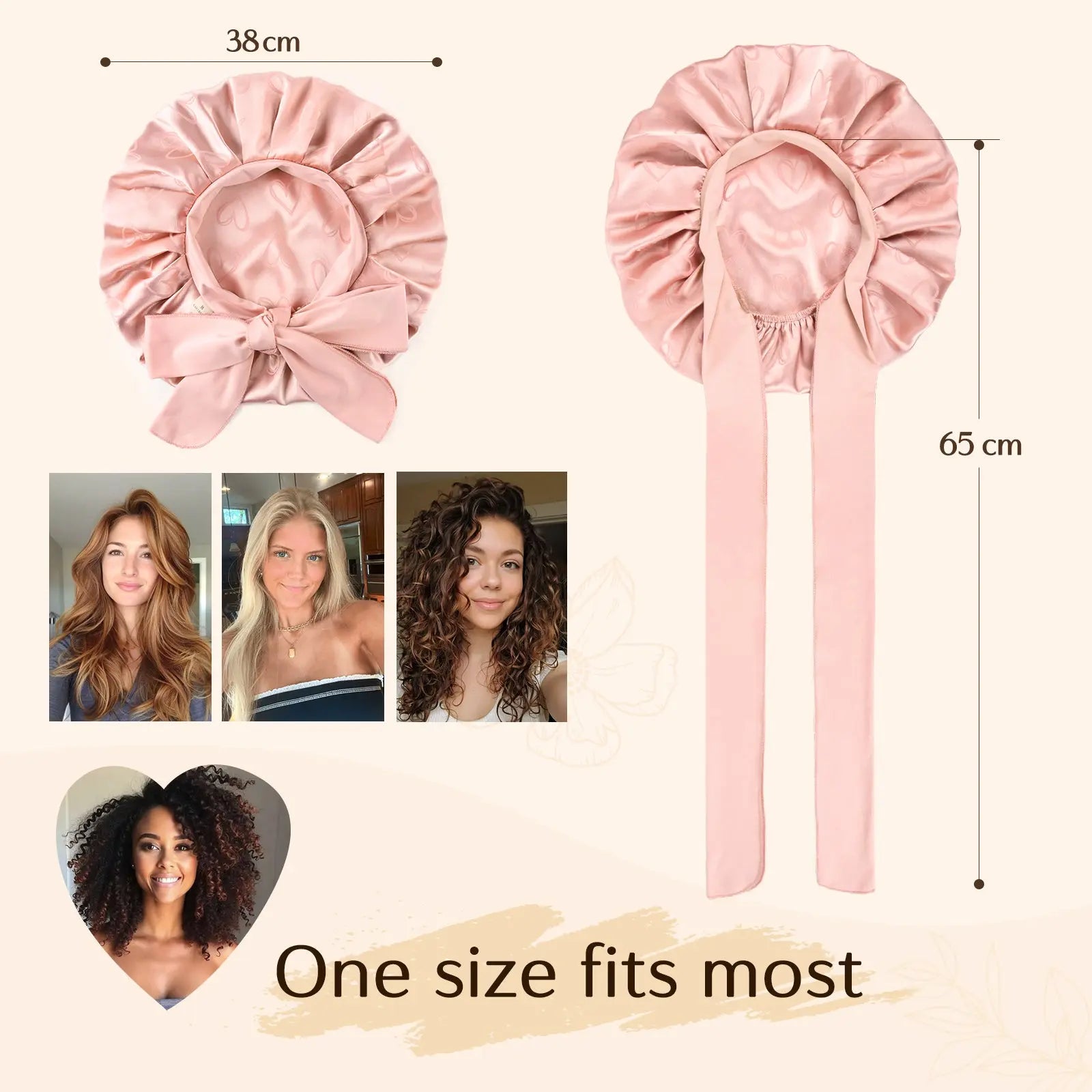 Tie Band Double Layer Butter Satin Bonnet | Jaquard Heart YANIBEST