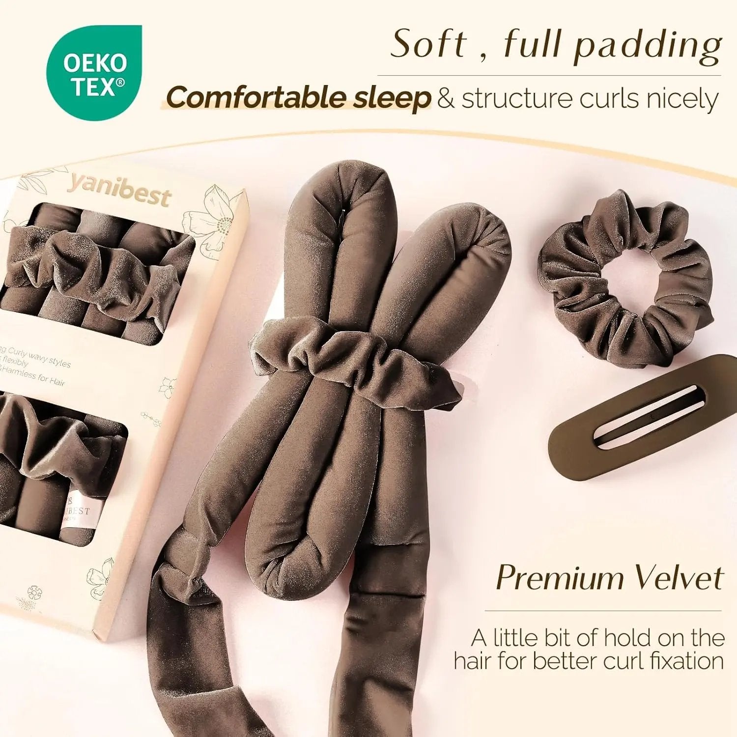 Velvet Heatless Hair Curler Band - Brown YANIBEST