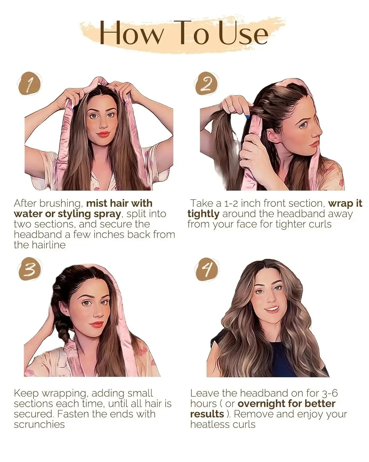 Velvet Heatless Hair Curler Band - Blush Pink YANIBEST