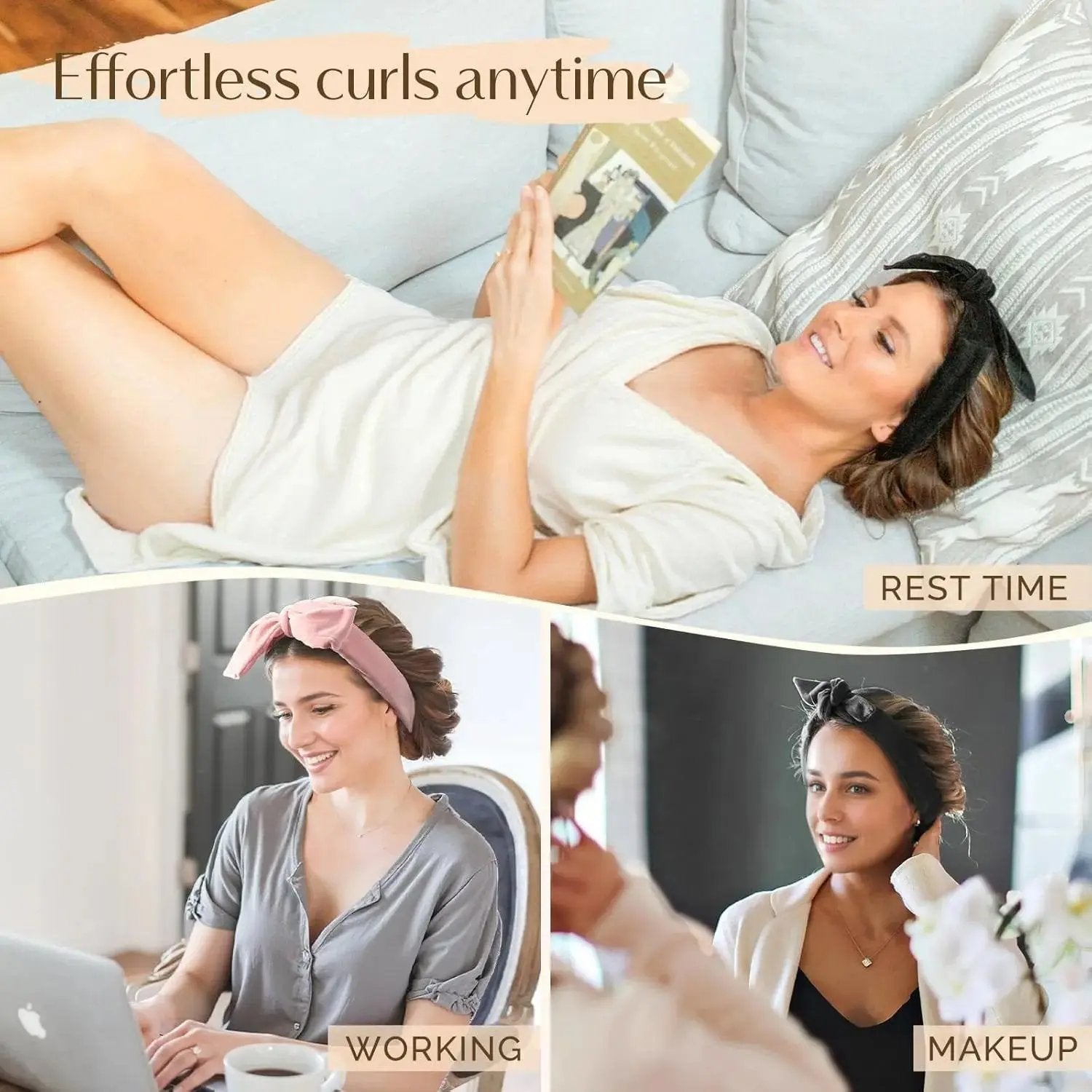 Velvet Heatless Hair Curler Band - Blush Pink YANIBEST