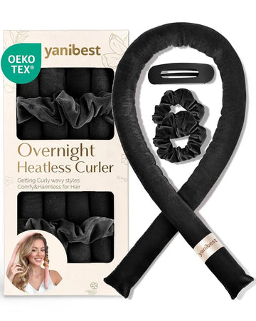 Velvet Heatless Hair Curler Rods - Black YANIBEST