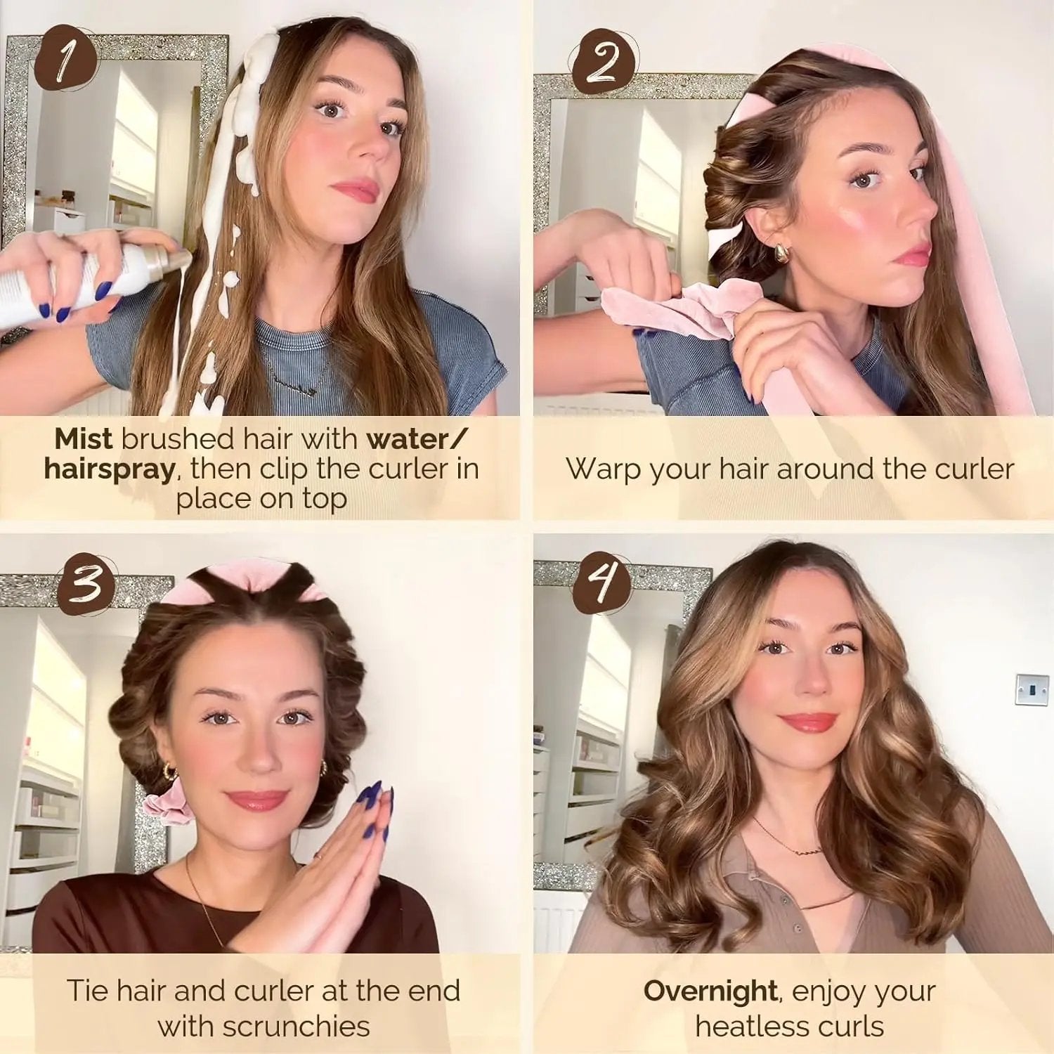 Velvet Heatless Hair Curler Rods - Blush Pink YANIBEST