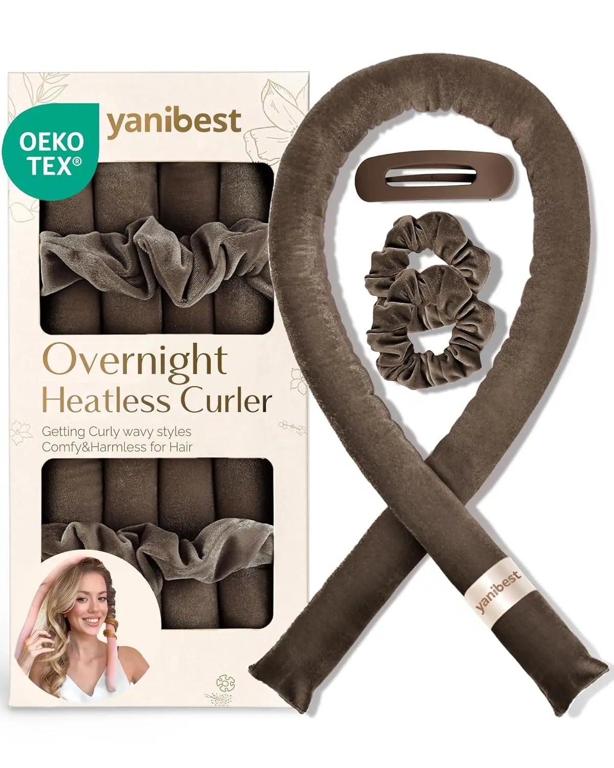 Velvet Heatless Hair Curler Rods - Chocolate YANIBEST