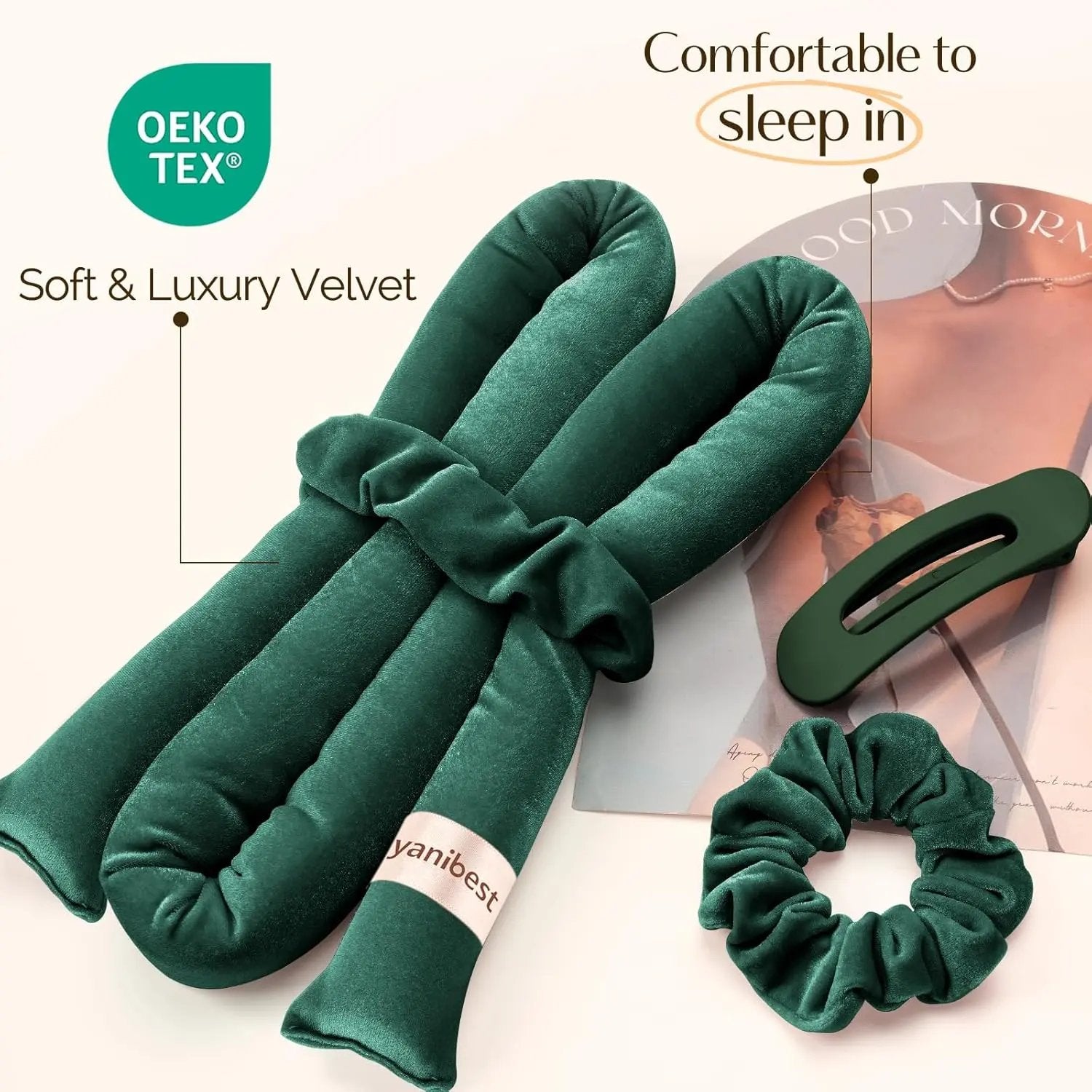 Velvet Heatless Hair Curler Rods - Vintage Green YANIBEST