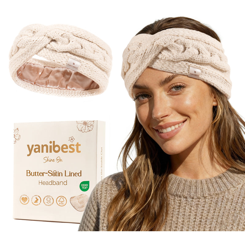 Satin Lined Headbands for Winter - Beige