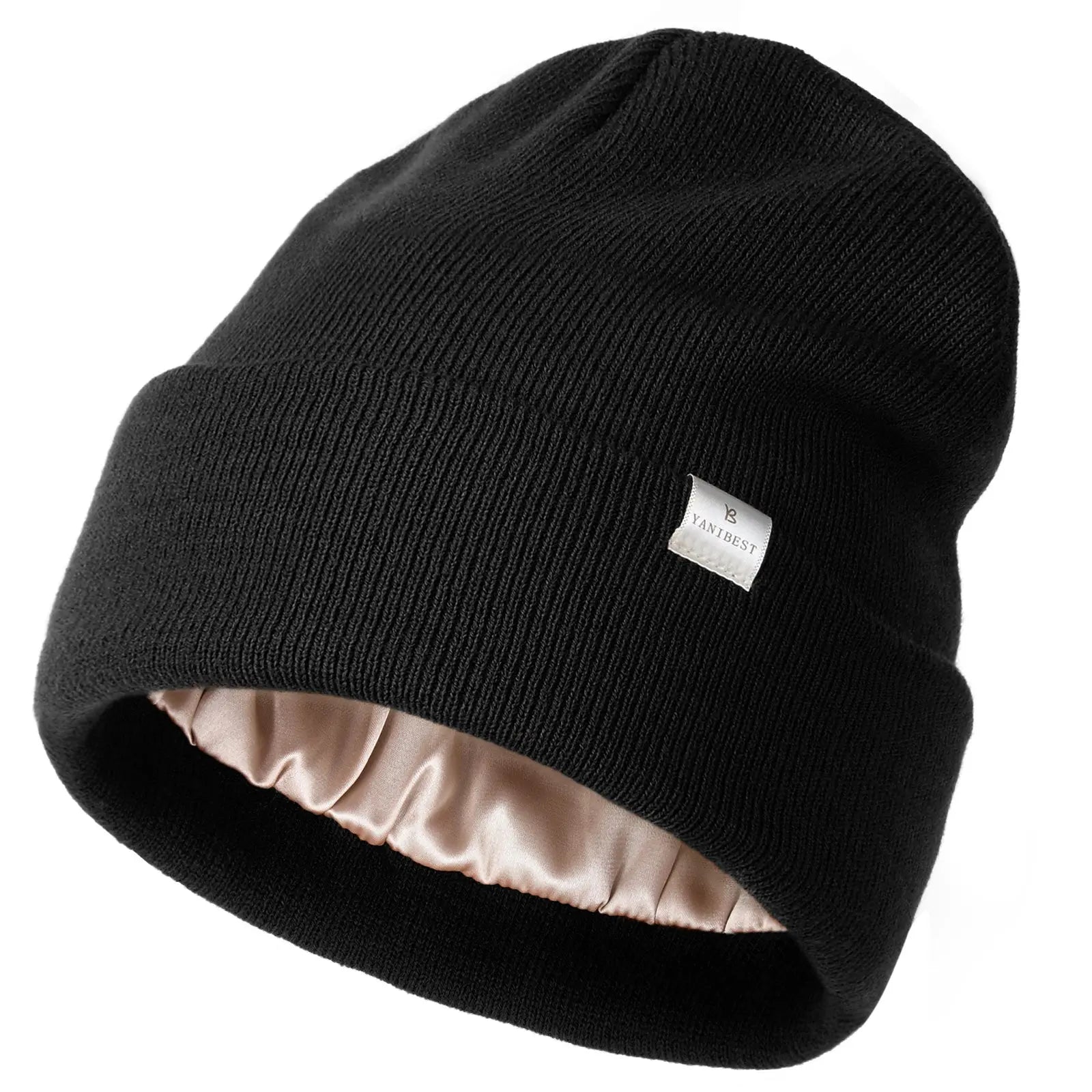 Butter-Satin Lined Winter Beanie Hat| Black Black YANIBEST