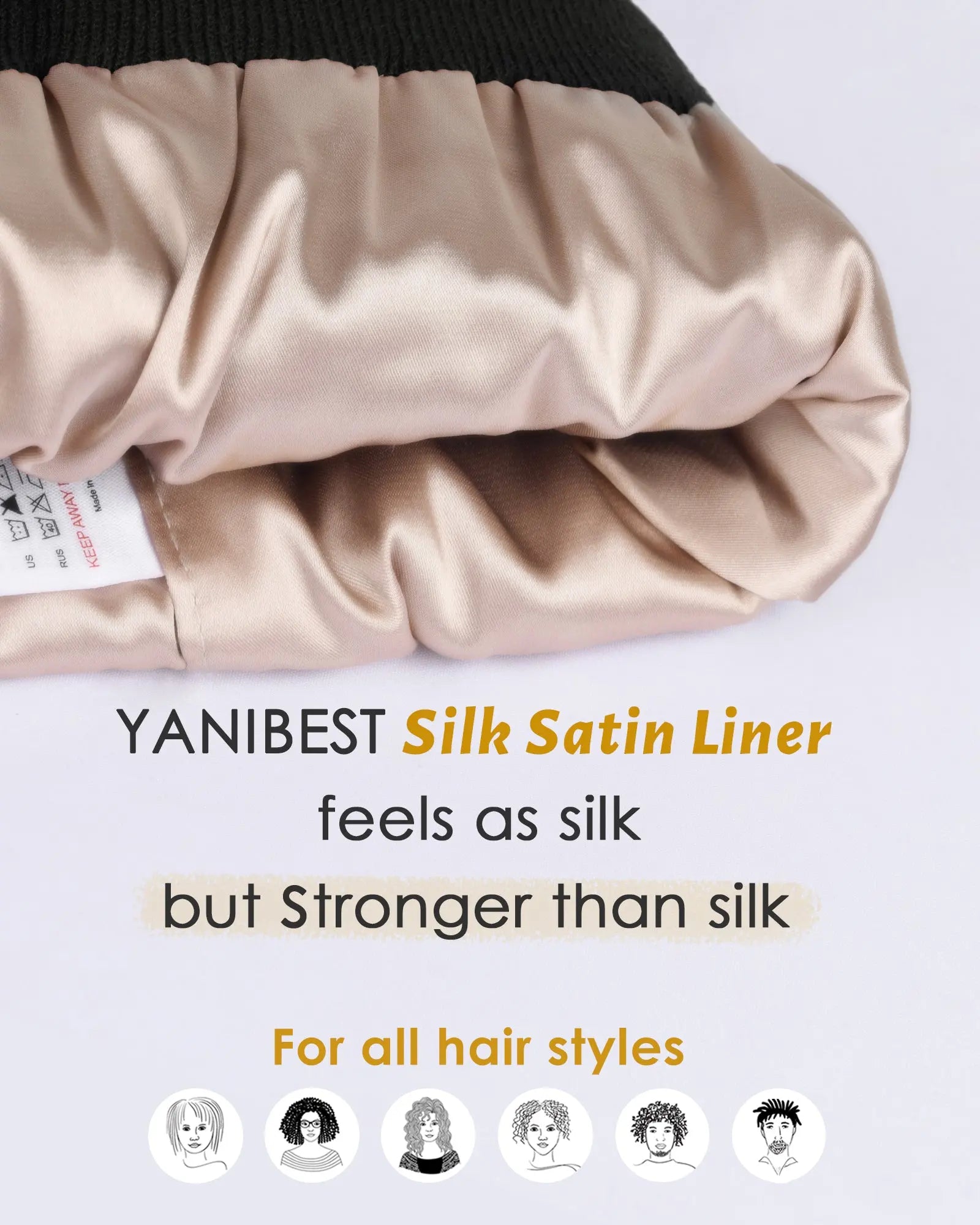 Butter-Satin Lined Winter Beanie Hat| Black Black YANIBEST