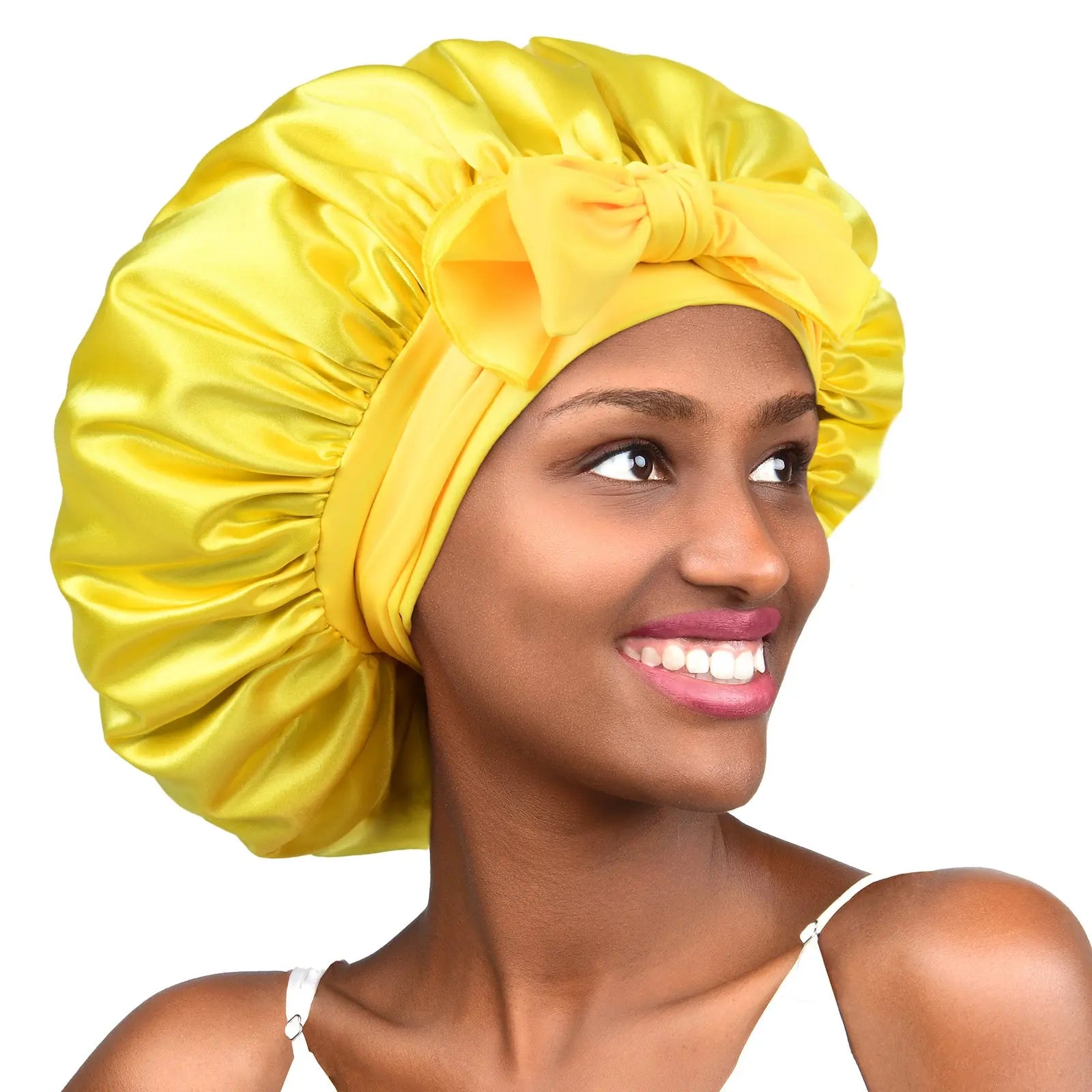 Double Layer Satin Bonnet with Tie Band| Cream Yellow YANIBEST