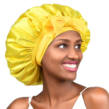 Double Layer Satin Bonnet with Tie Band| Cream Yellow YANIBEST