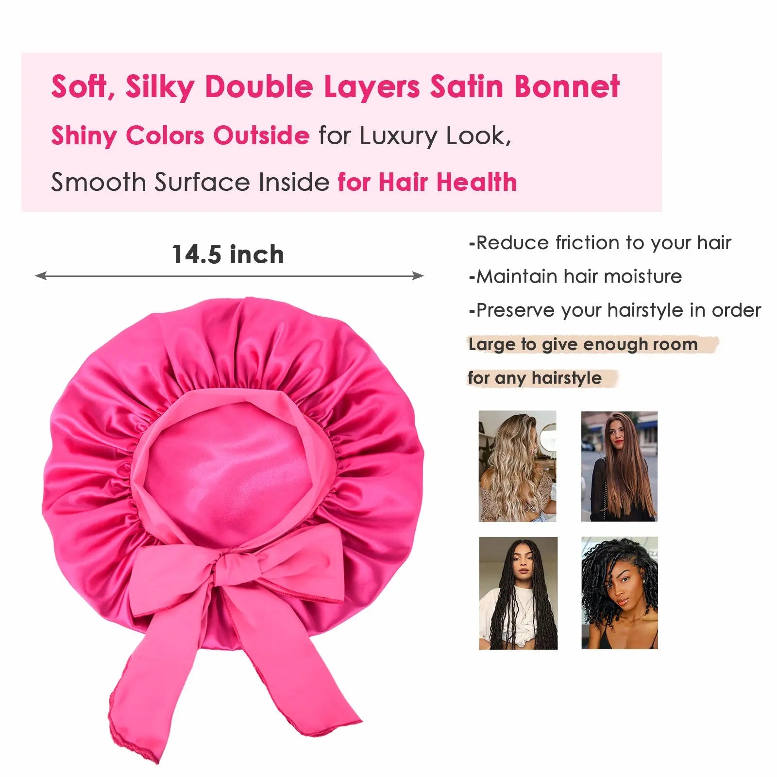 Double Layer Satin Bonnet with Tie Band| Hot Pink YANIBEST