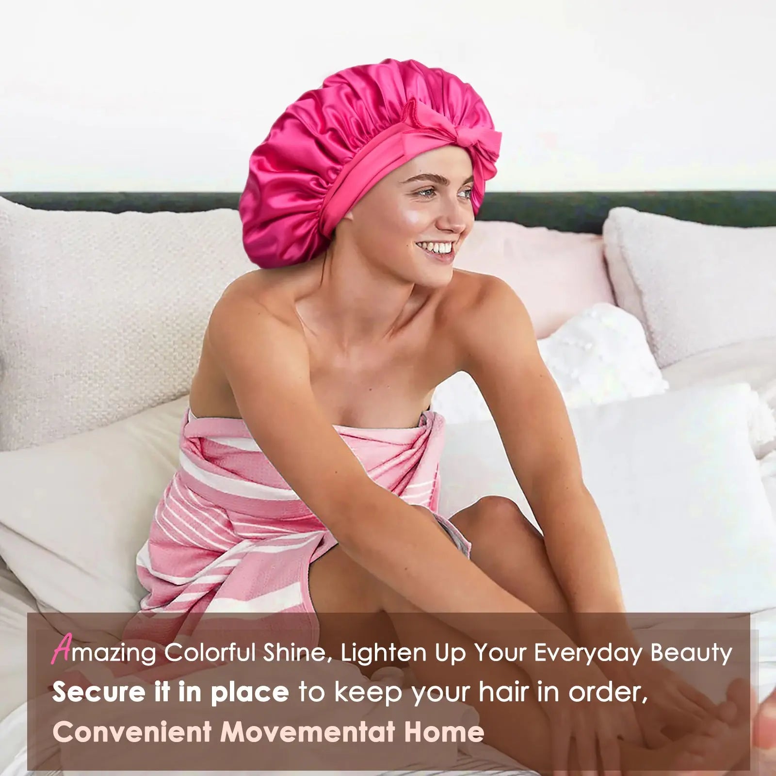 Double Layer Satin Bonnet with Tie Band| Hot Pink YANIBEST