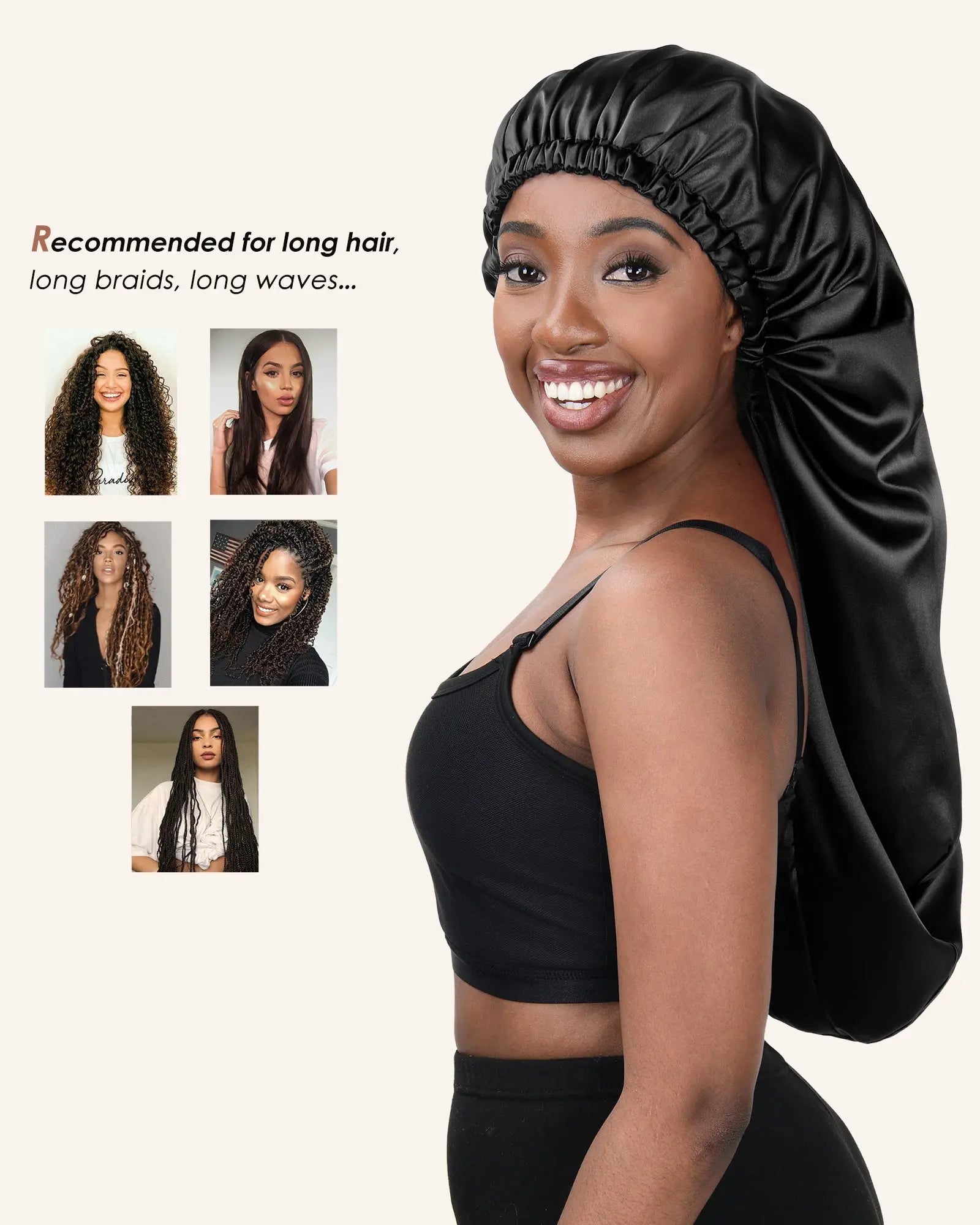 Long Tail Satin Bonnet| All Black YANIBEST