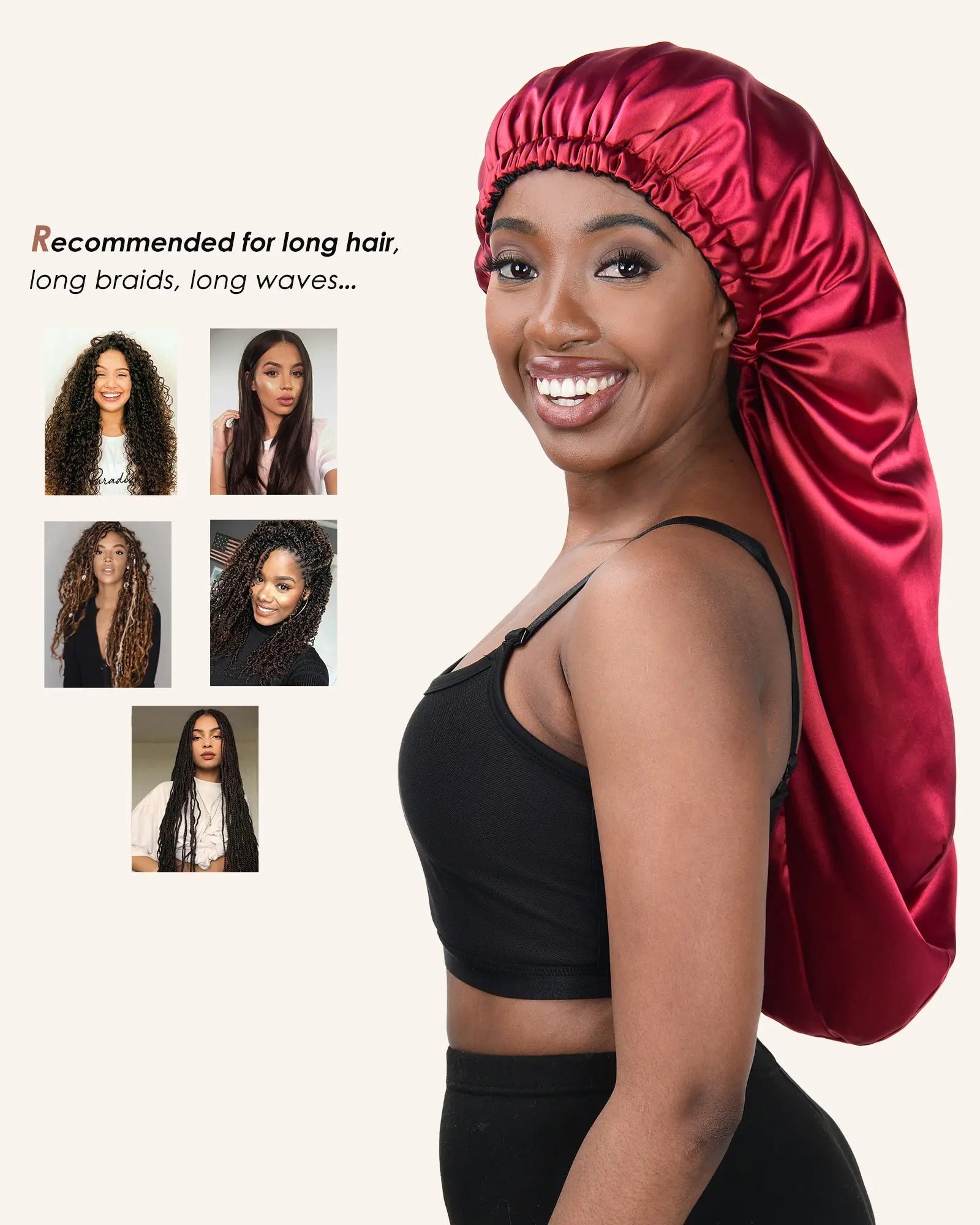 Long Tail Satin Bonnet| Burgundy Red YANIBEST