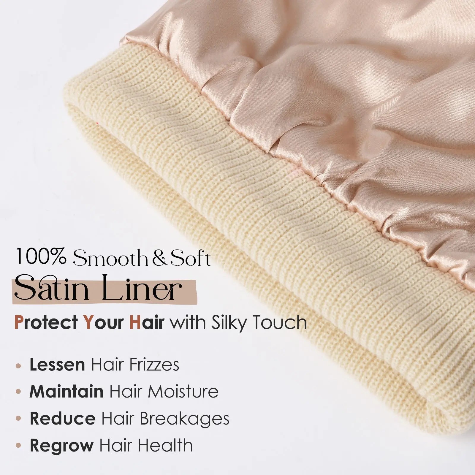 Satin Lined Cuffed Beanie Hat Unisex| Cream Beige YANIBEST