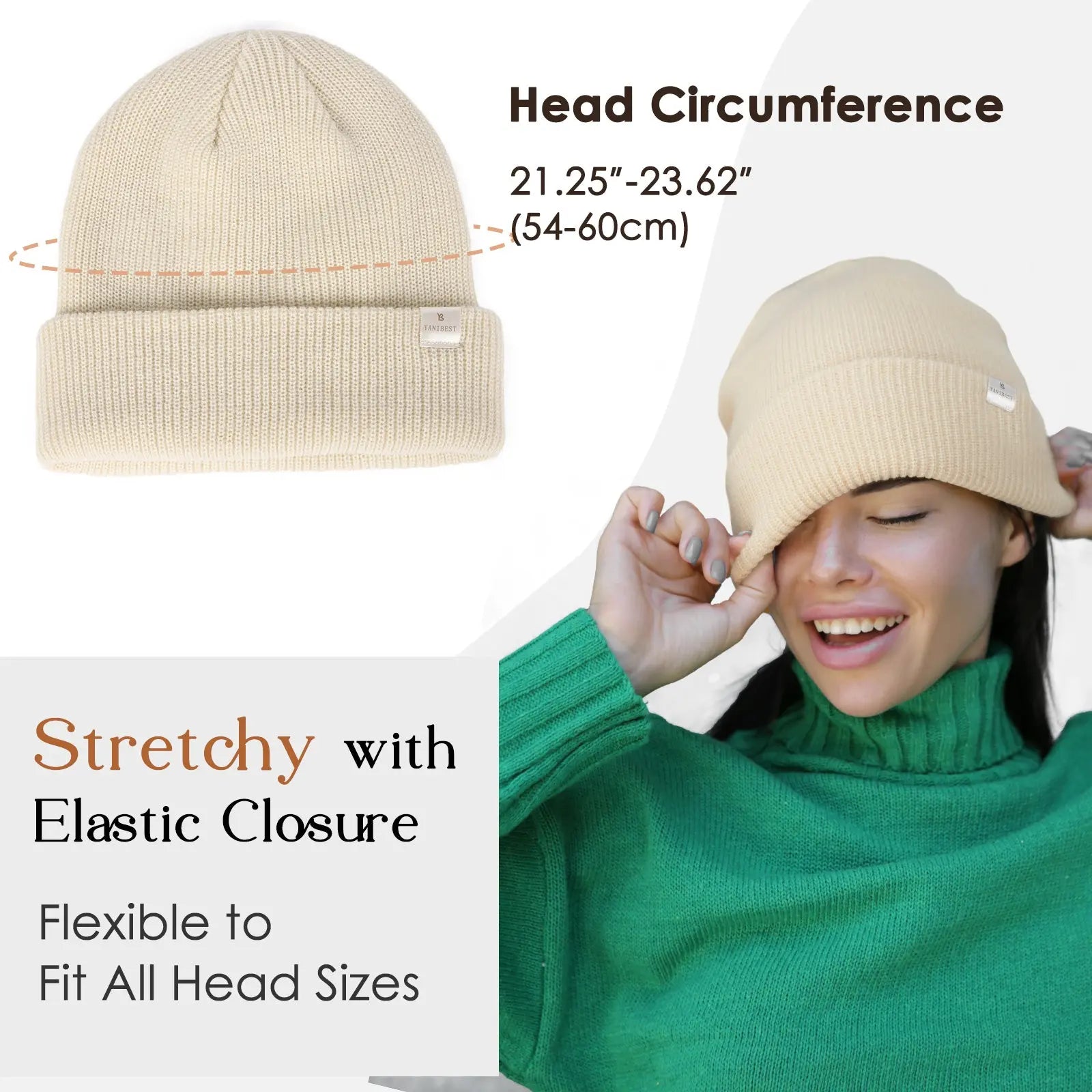 Satin Lined Cuffed Beanie Hat Unisex| Cream Beige YANIBEST