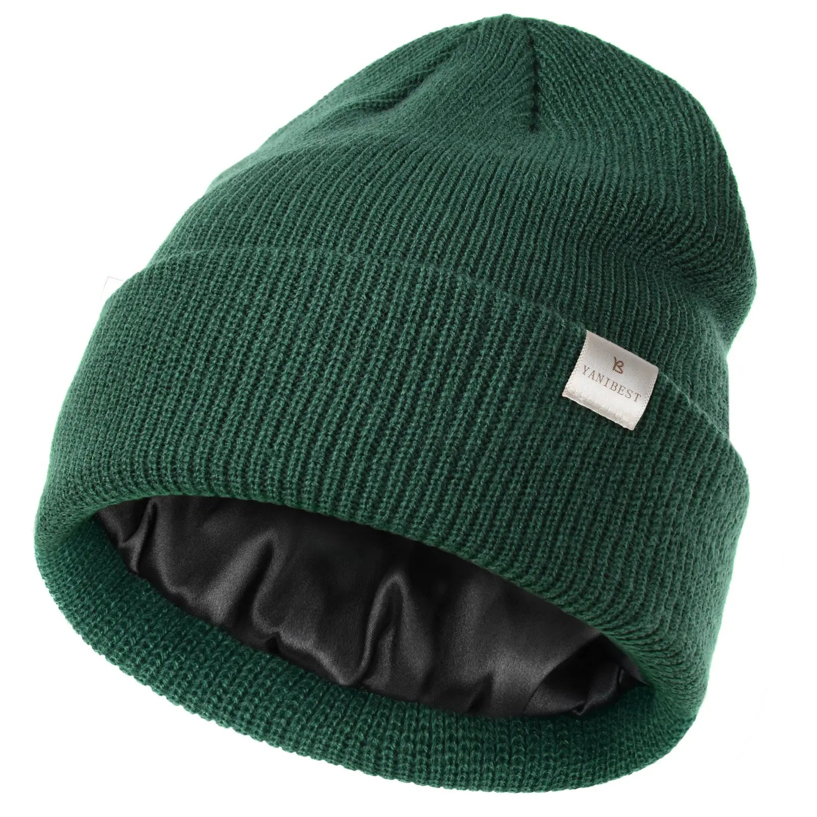 Satin Lined Cuffed Beanie Hat Unisex| Forest Green YANIBEST
