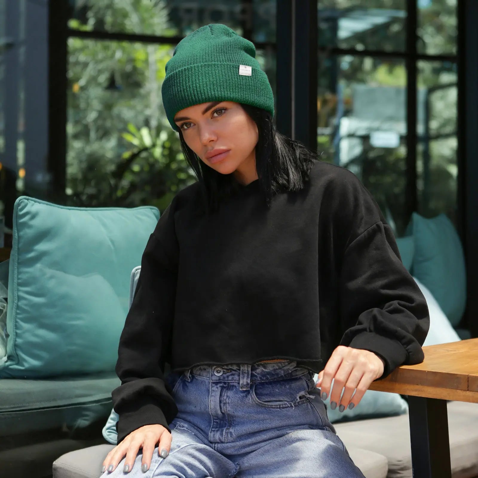 Satin Lined Cuffed Beanie Hat Unisex| Forest Green YANIBEST