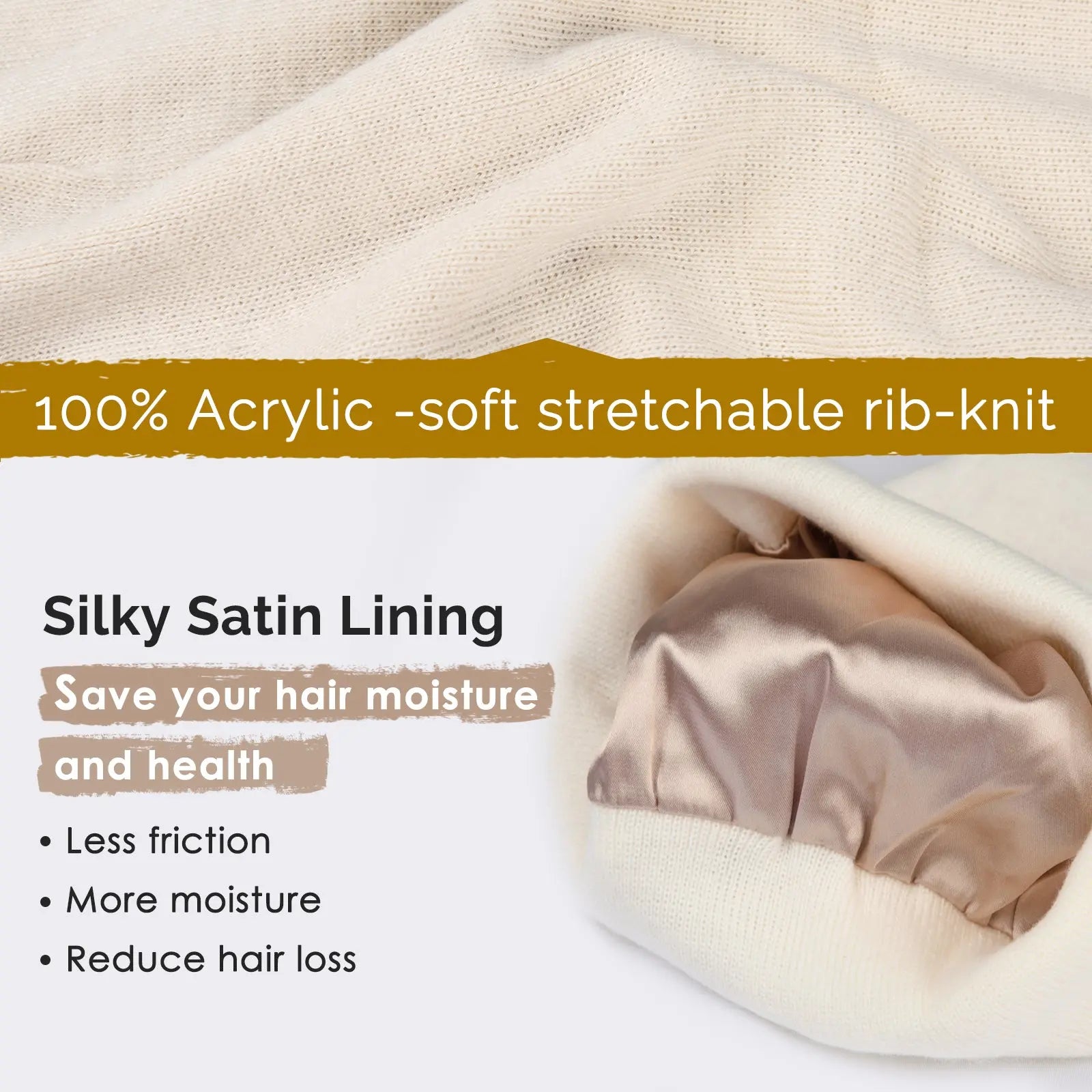 Satin Lined Winter Beanie Hat| Cream Beige YANIBEST