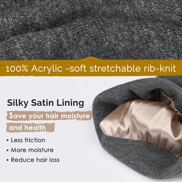 Satin Lined Winter Beanie Hat| Dark Grey YANIBEST