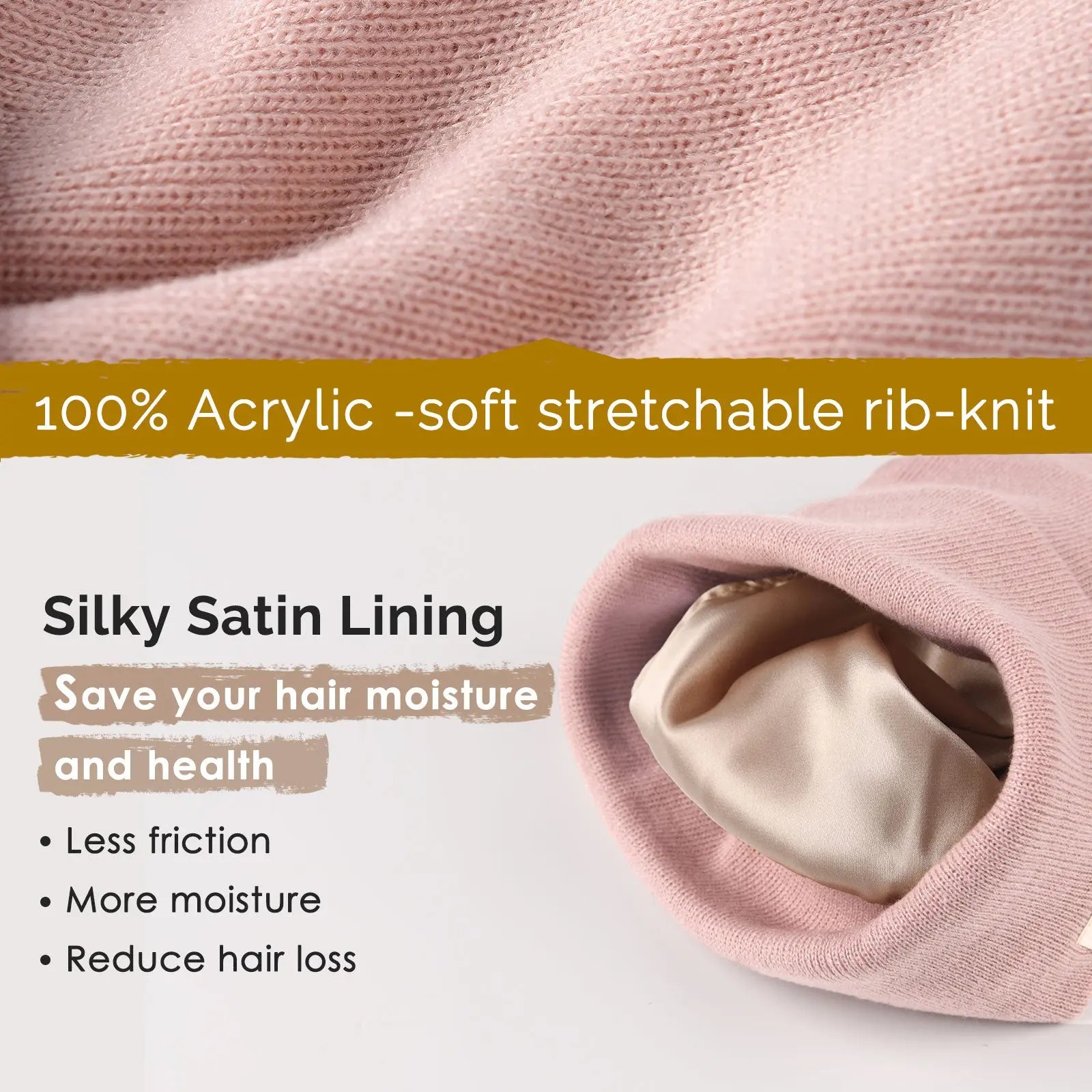 Satin Lined Winter Beanie Hat| Rose Pink YANIBEST