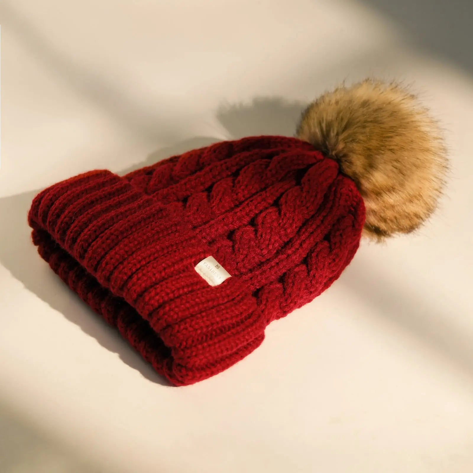 Satin Lined Winter Pom Beanie| Wine Red YANIBEST