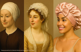 Image generated by AI to illustrate historical and modern satin bonnet styles.
