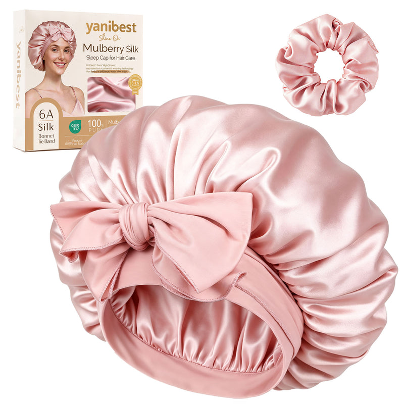 22 MOMME Mulberry Silk Bonnet with Tie Band - Pink