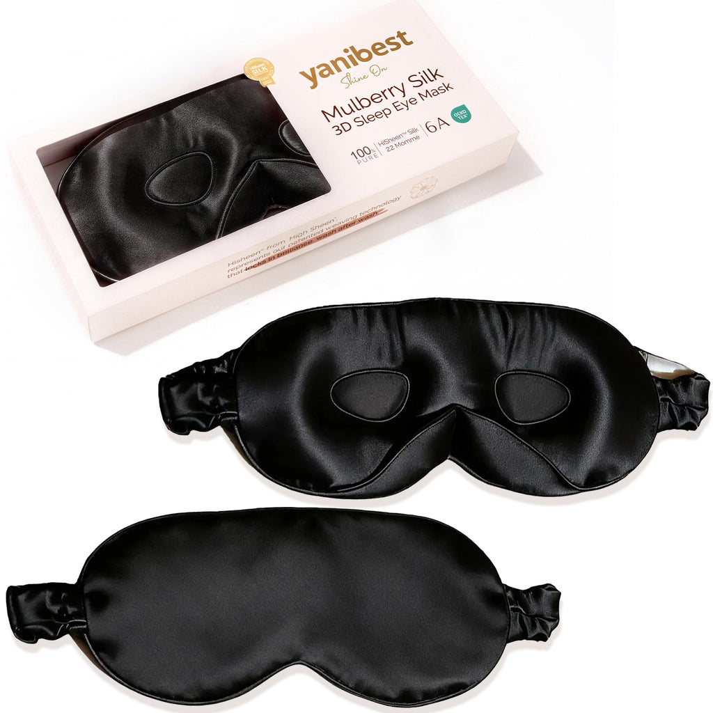 YANIBEST Mulberry Silk 3D Sleep Eye Mask, black, packaging included