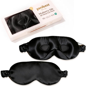 YANIBEST Mulberry Silk 3D Sleep Eye Mask, black, packaging included