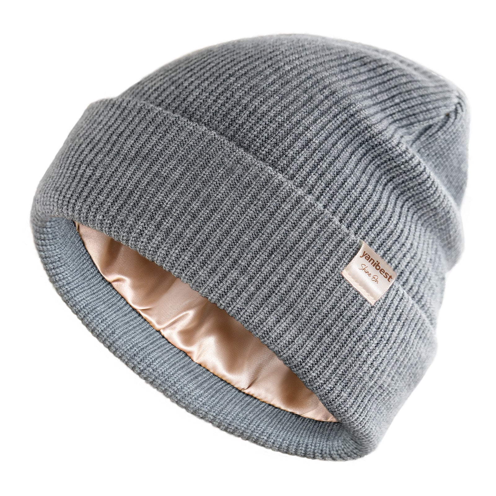 Butter Satin Lined Knit Skull Beanie - Medium Grey