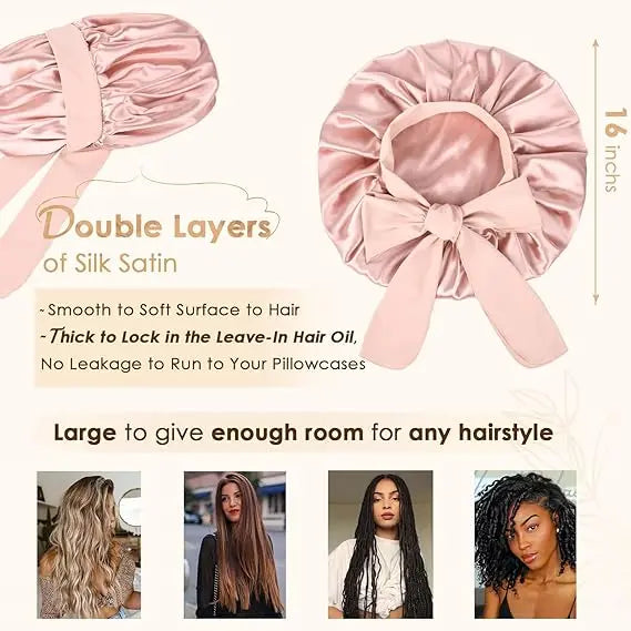 #1 Tie Band Double Layer Butter Satin Bonnet YANIBEST