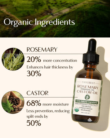 100% Natural Organic Rosemary Castor Hair Anti-Thinning Hair Oil