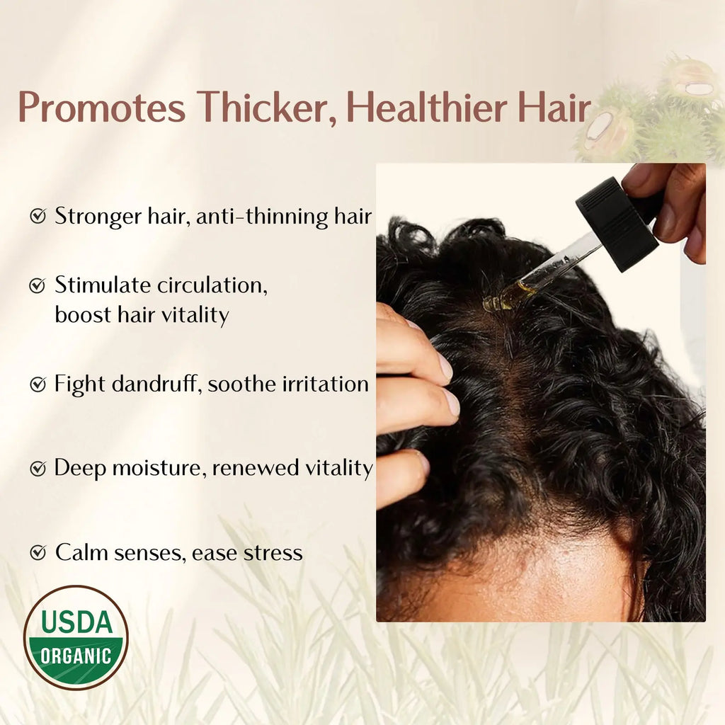 100% Natural Organic Rosemary Castor Hair Anti-Thinning Hair Oil - YANIBEST