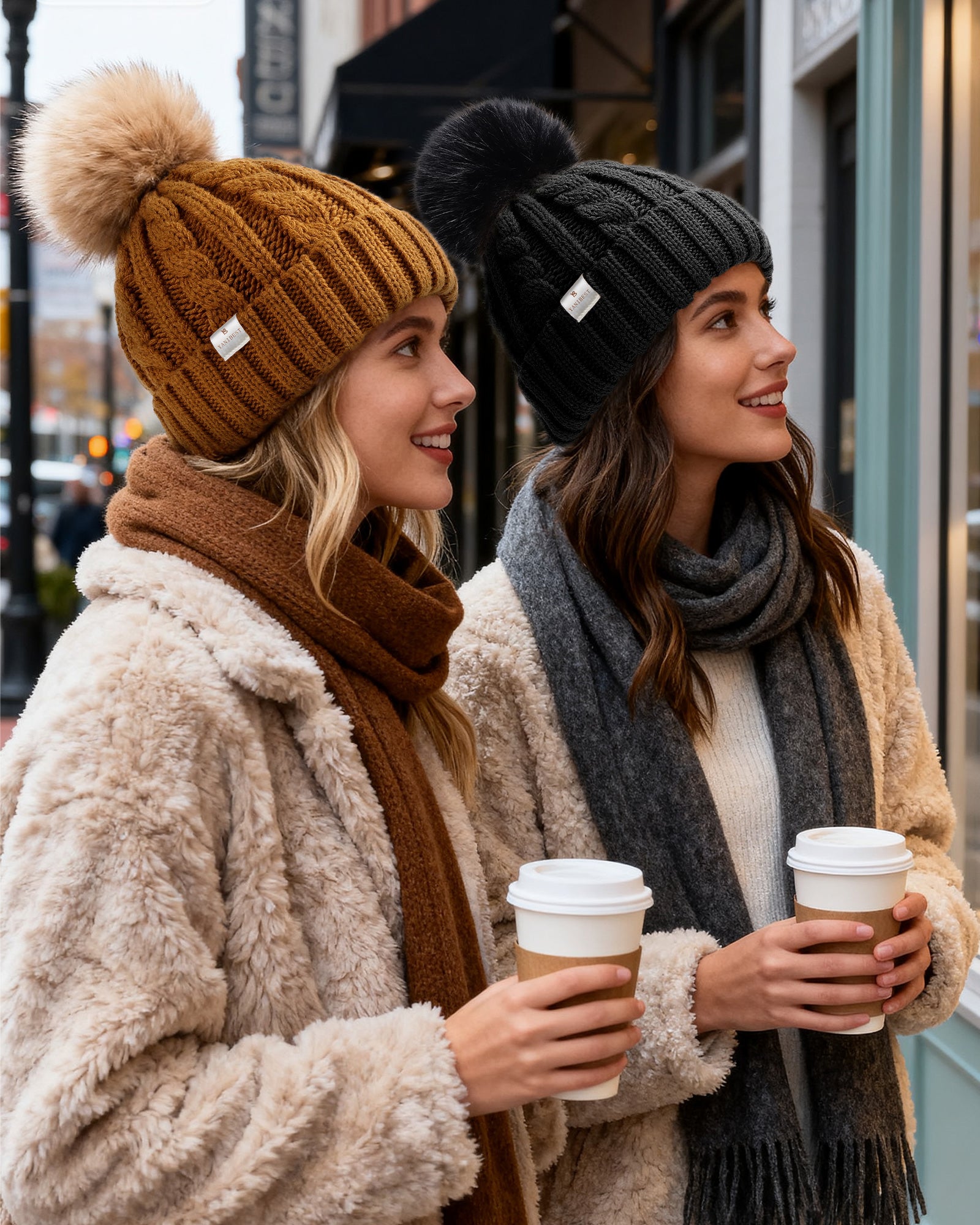 Butter Satin Lined Pom Winter Beanie - Oat Gray