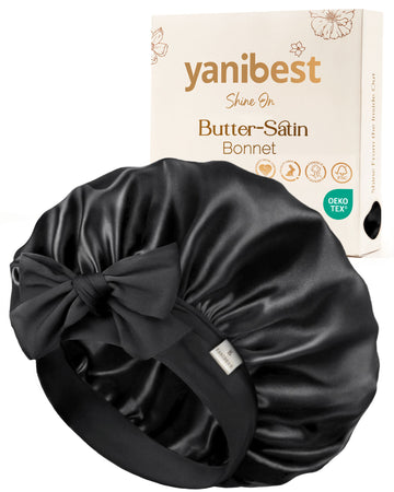 Butter Satin Bonnet with Tie Band - Black