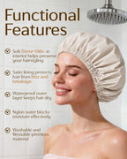 Butter Satin Lined Waterproof Shower Cap - Cream