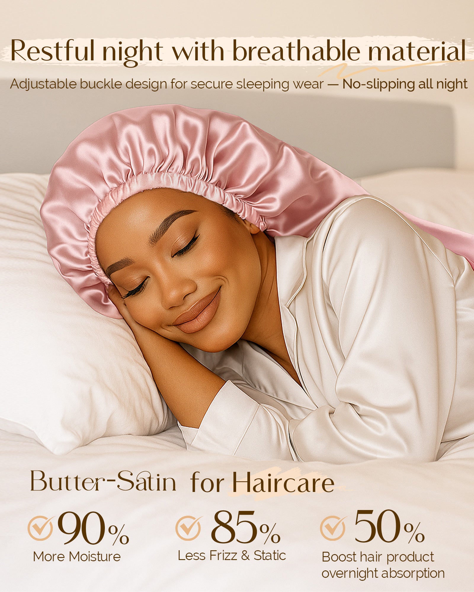 Silk Butter Satin Bonnet For Braids - Millennium Pink