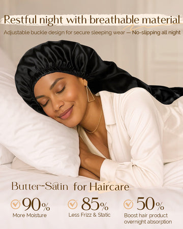 Silk Butter Satin Bonnet For Braids - Black