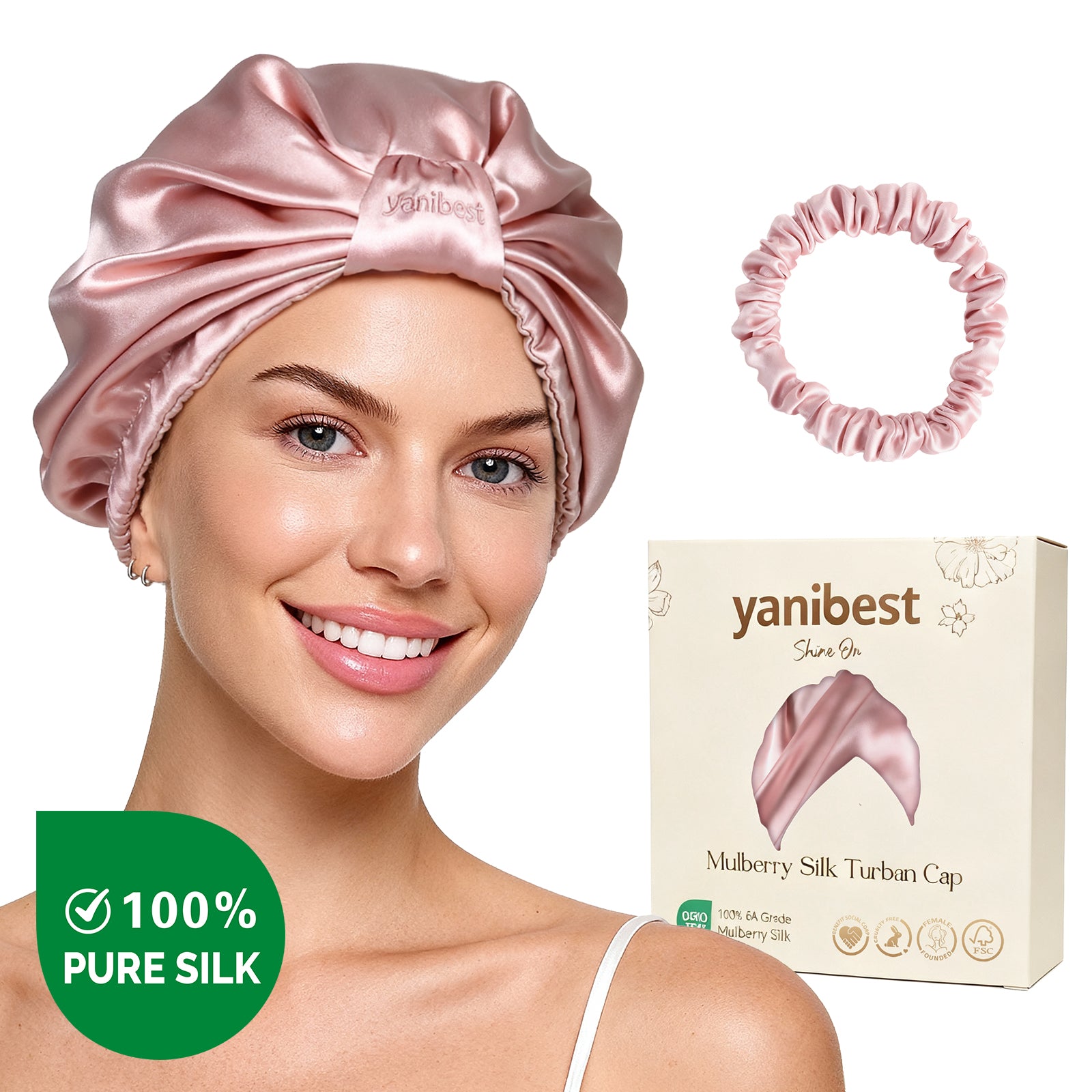 Hisheen Silk 6A Mulberry Silk Bonnet Classic Turban - Pink