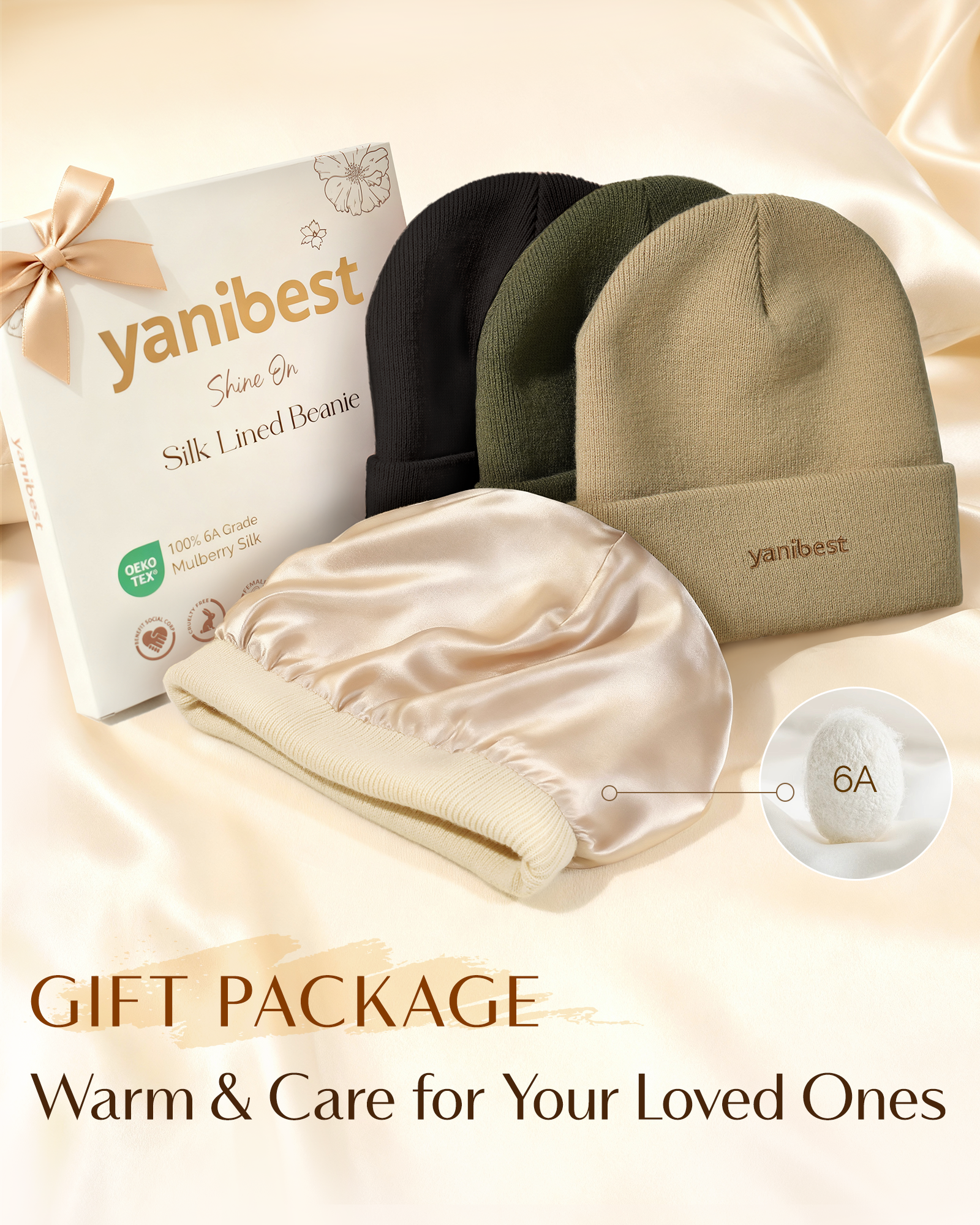 Mulberry Silk Lined Beanie - Beige